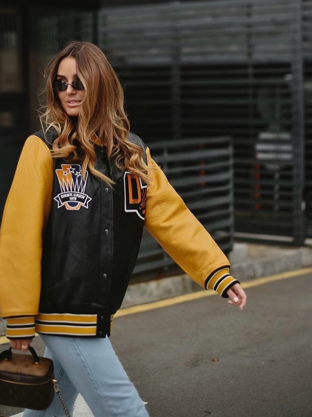 ZARA Buffalo Leather Varsity Jacket – Size S – Black & Yellow